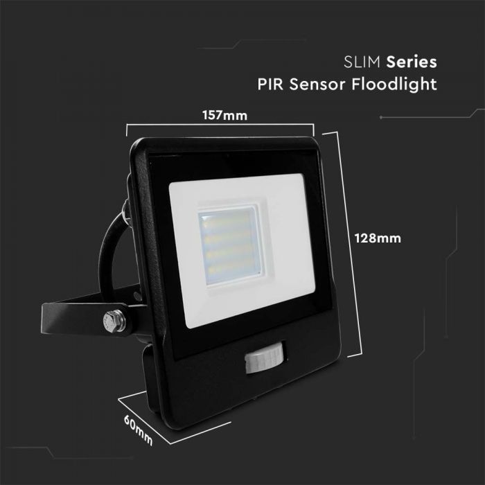 V-Tac 20W LED Floodlight Daylight PIR Samsung Chip 6500K- Black