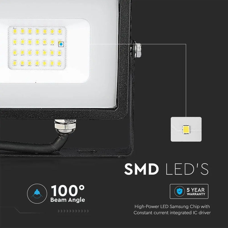 V-Tac 20W LED Floodlight Daylight Samsung Chip 6500K- Black