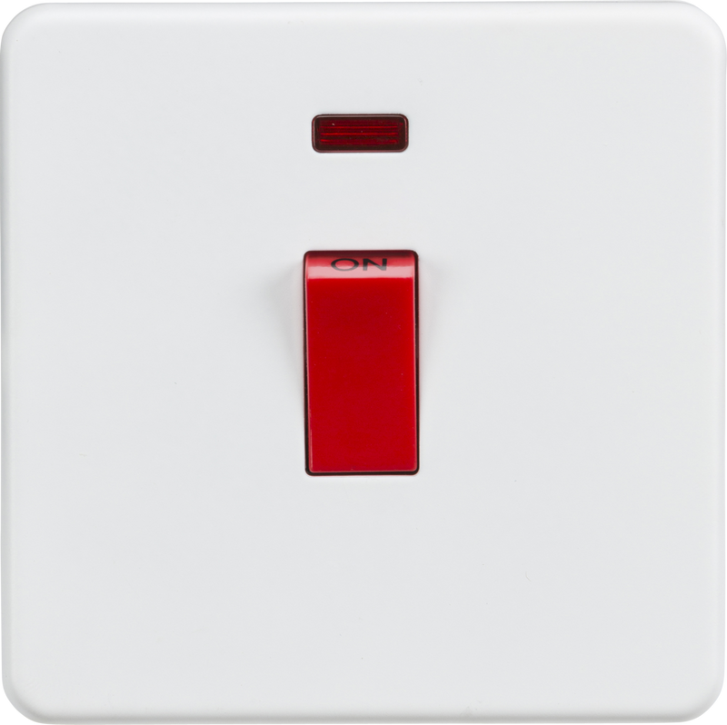 ML Knightsbridge Screwless 45A 1 Gang Double Pole Switch with Neon - Matt White