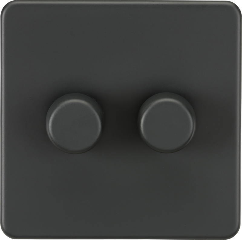 ML Knightsbridge Screwless 2 Gang 2-way 10-200W (5-150W LED) Trailing Edge Dimmer - Anthracite