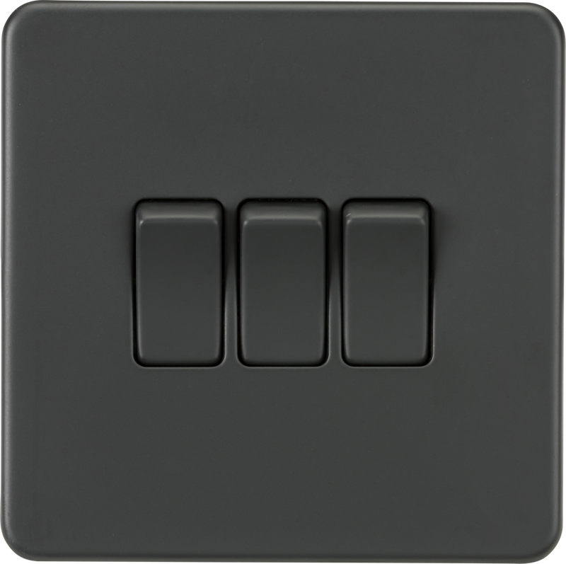 ML Knightsbridge Screwless 10AX 3 Gang 2-Way Light Switch - Anthracite