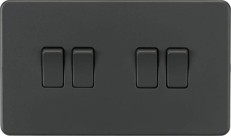 ML Knightsbridge Screwless 10AX 4 Gang 2-Way Light Switch - Anthracite