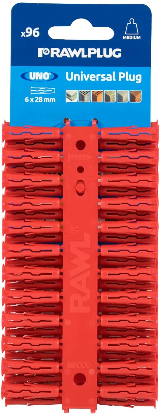 Rawlplug Red Plastic Wall Plug 6mm Brick and Plasterboard Pack of 96