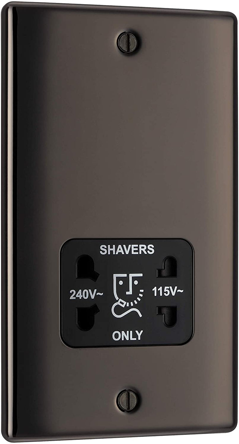 BG Nexus Metal Dual Voltage Shaver Socket in Black Nickel with Black Inserts - NBN20B-01