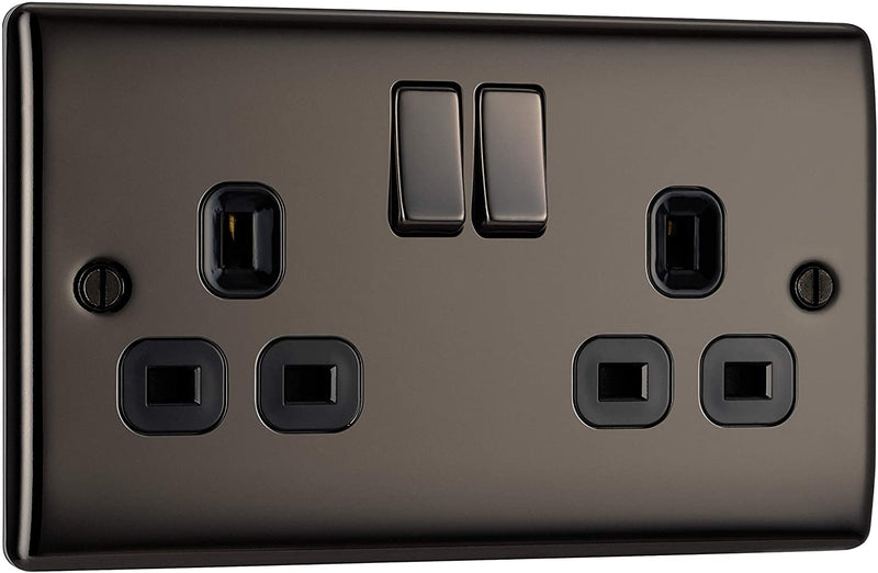 BG Nexus Black Nickel Double Socket with Black Inserts 13A 2 Gang - NBN22B