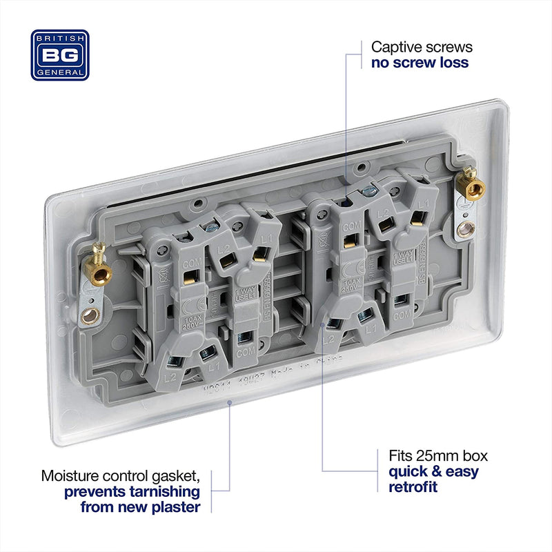 BG Nexus Metal 4 Gang Switch in Brushed Steel - NBS44-01