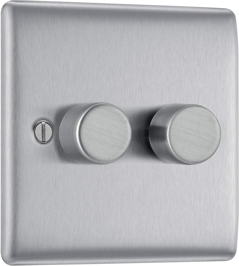 BG Nexus Metal 2 Gang Dimmer Switch in Brushed Steel - NBS82-01