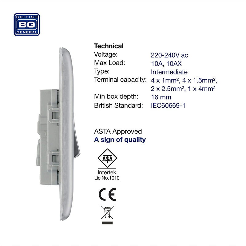 BG Nexus Metal Intermediate Switch in Brushed Steel - NBS13-01
