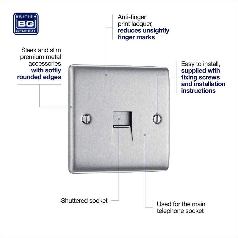 BG Nexus Metal Master Telephone Point in Brushed Steel - NBSBTM1-01