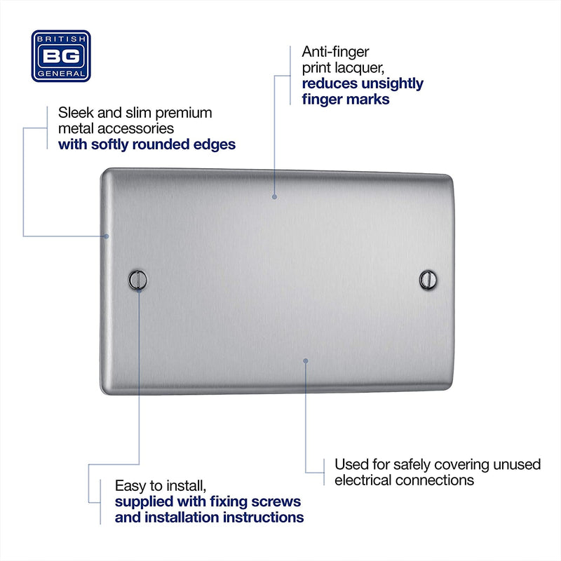 BG Nexus Metal Double Blanking Plate in Brushed Steel - NBS95-01