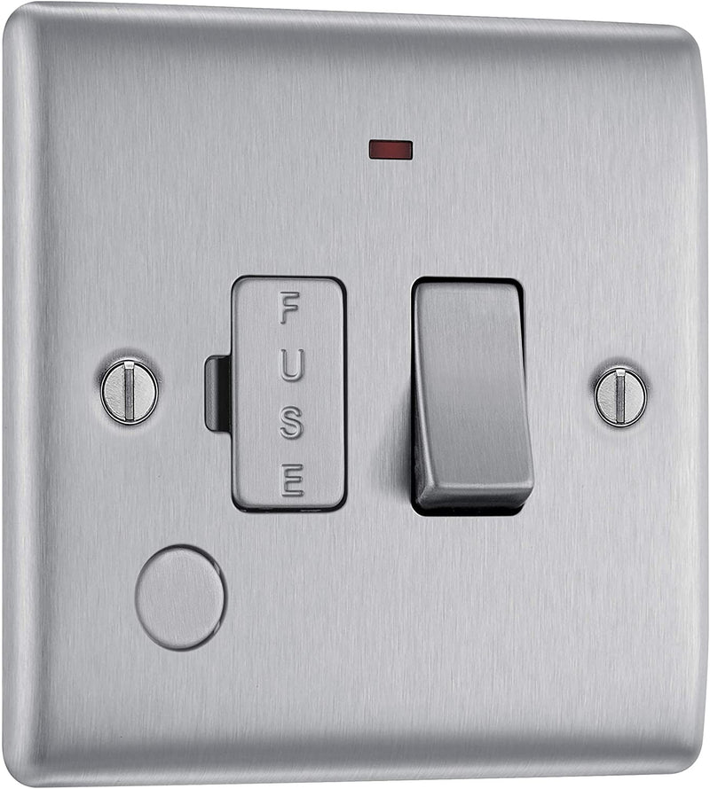 BG Nexus Metal Switched Fused Spur with Flex Outlet & Neon in Brushed Steel - NBS53-01