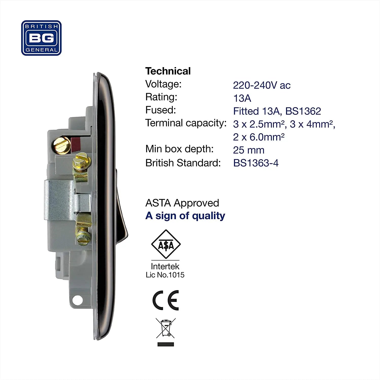 BG Nexus Metal Switched Fused Spur in Black Nickel - NBN50-01 BG (British General)