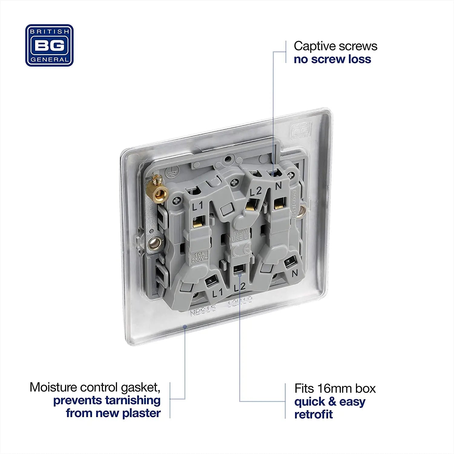 BG Nexus Metal Fan Isolator Switch in Brushed Steel - NBS15-01 BG (British General)