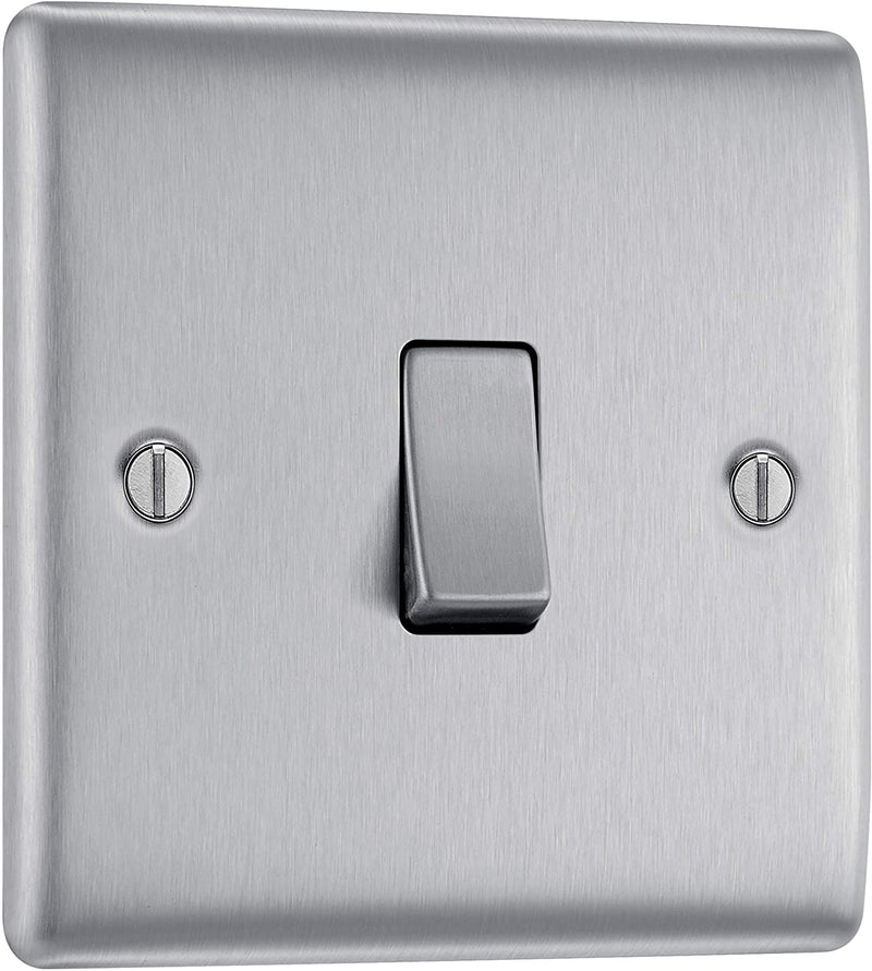 BG Nexus Metal 1 Gang Light Switch in Brushed Steel - NBS12-01