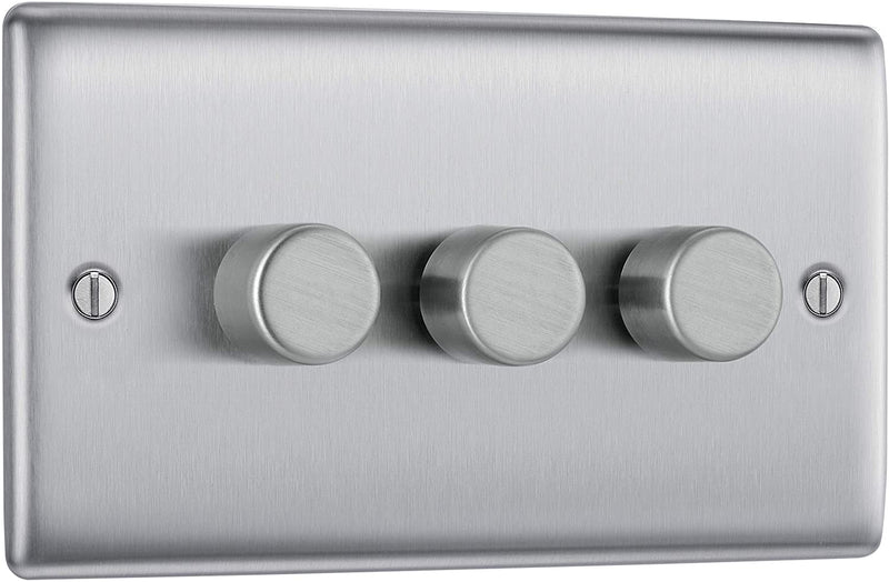 BG Nexus Metal 3 Gang Dimmer Switch in Brushed Steel - NBS83-01