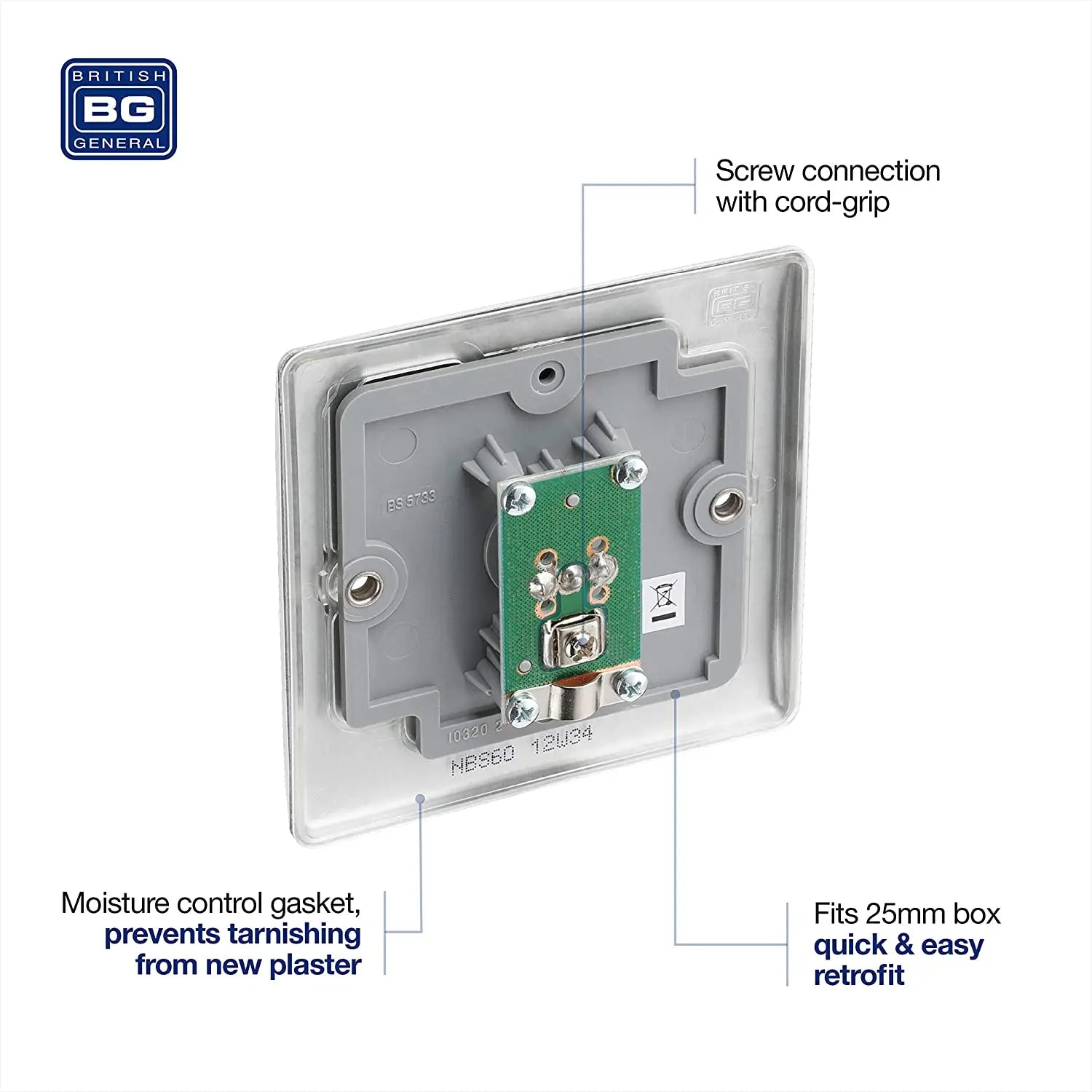 BG Nexus Metal TV Coax Point in Brushed Steel - NBS60-01 BG (British General)