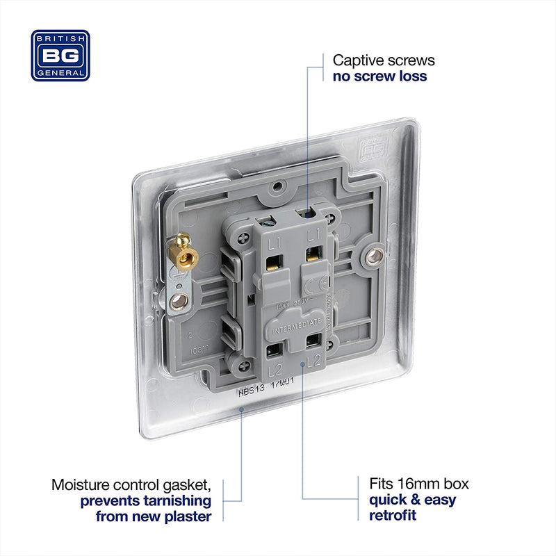 BG Nexus Metal Intermediate Switch in Brushed Steel - NBS13-01