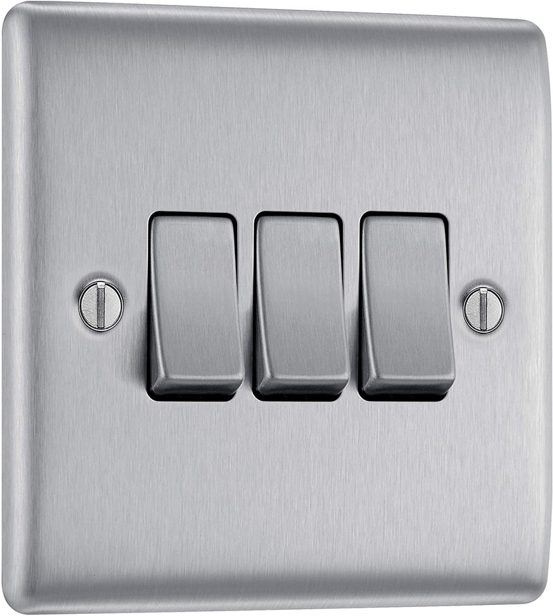 BG Nexus Metal 3 Gang Switch in Brushed Steel - NBS43-01