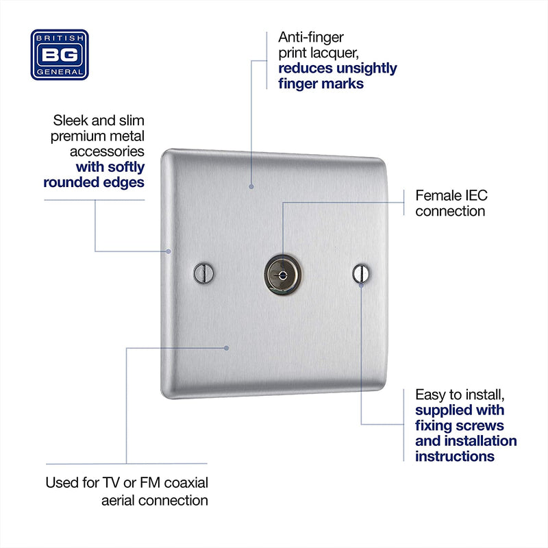 BG Nexus Metal TV Coax Point in Brushed Steel - NBS60-01