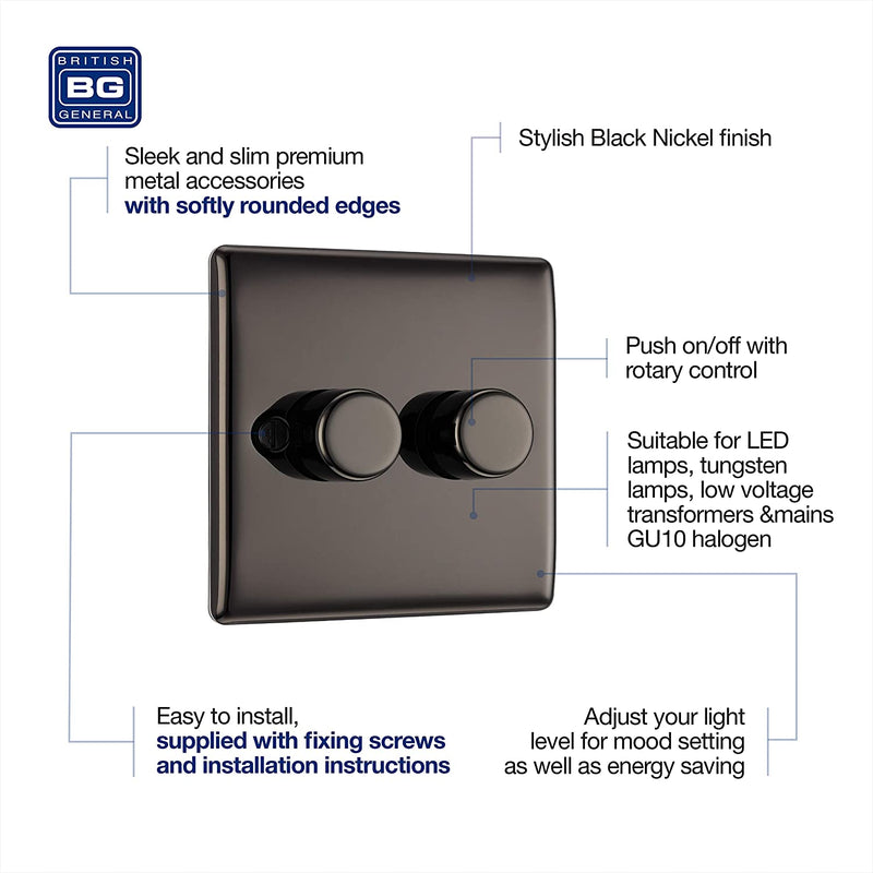 BG Nexus Metal 2 Gang Dimmer Switch in Black Nickel - NBN82-01