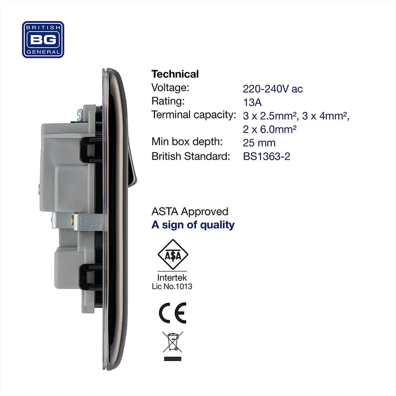 BG Nexus Black Nickel Double Socket with Black Inserts 13A 2 Gang - NBN22B