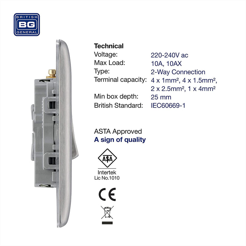 BG Nexus Metal 3 Gang Switch in Brushed Steel - NBS43-01