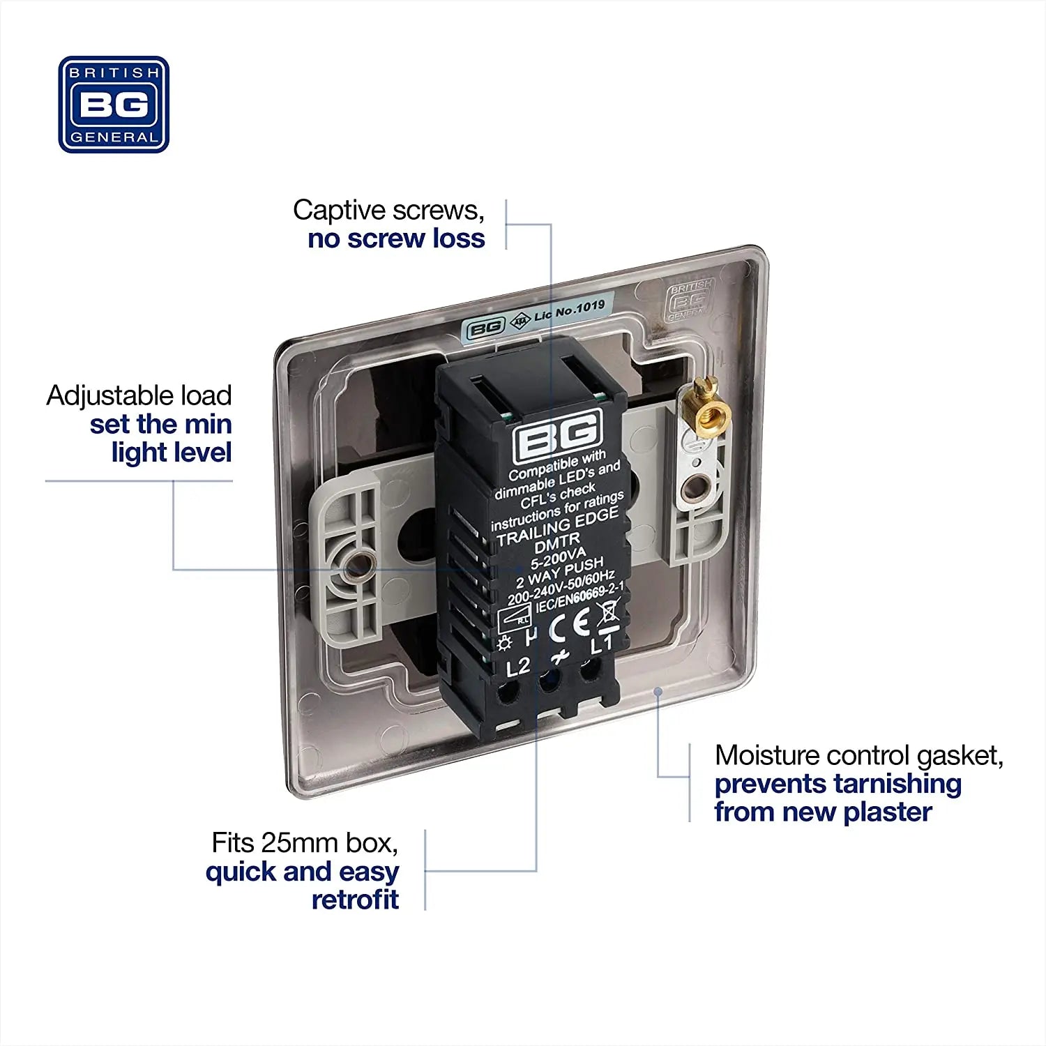 BG Nexus Metal 1 Gang Dimmer Switch in Black Nickel - NBN81-01 BG (British General)
