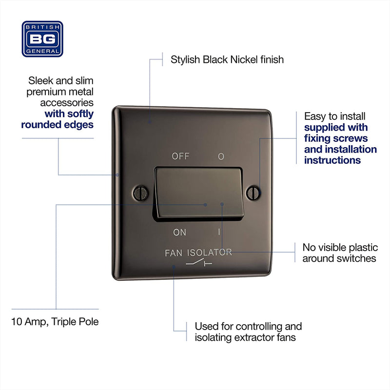 BG Nexus Metal Fan Isolator Switch in Black Nickel - NBN15-01