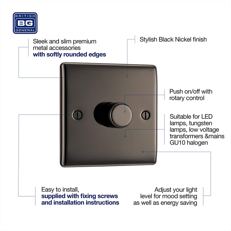 BG Nexus Metal 1 Gang Dimmer Switch in Black Nickel - NBN81-01