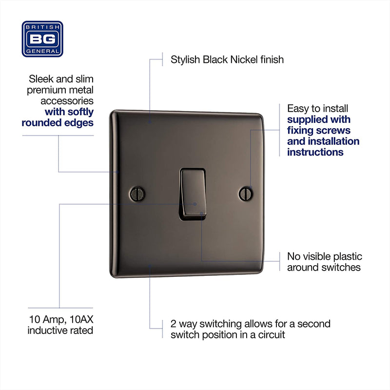 BG Nexus Metal 1 Gang Switch in Black Nickel - NBN12-01