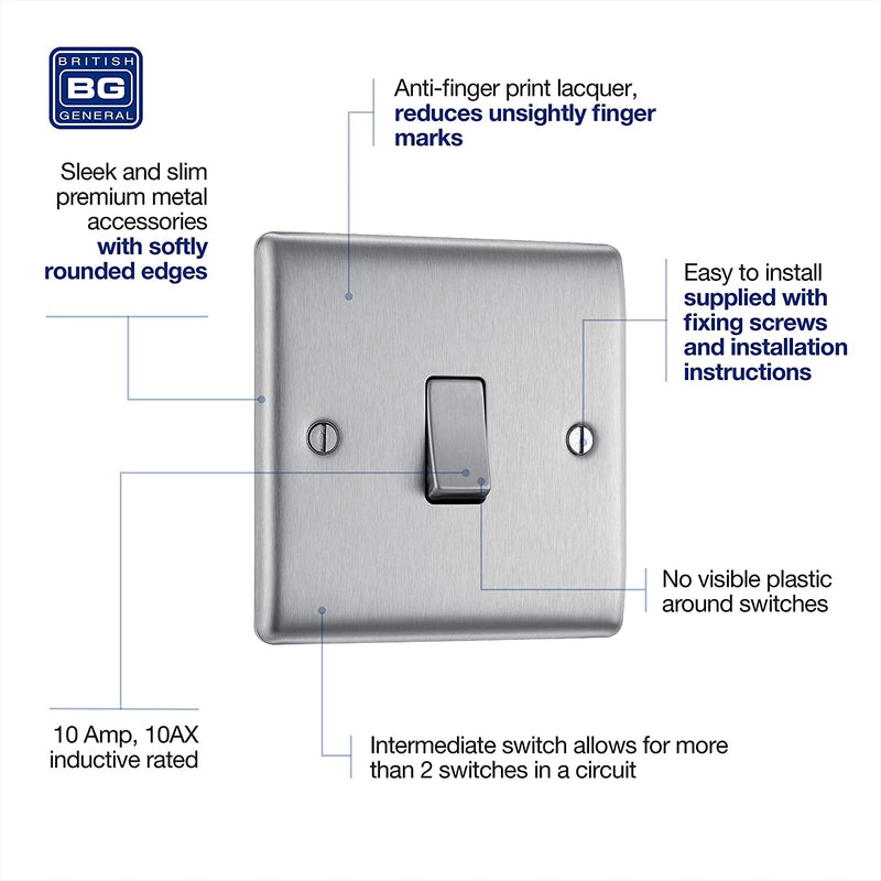 BG Nexus Metal Intermediate Switch in Brushed Steel - NBS13-01