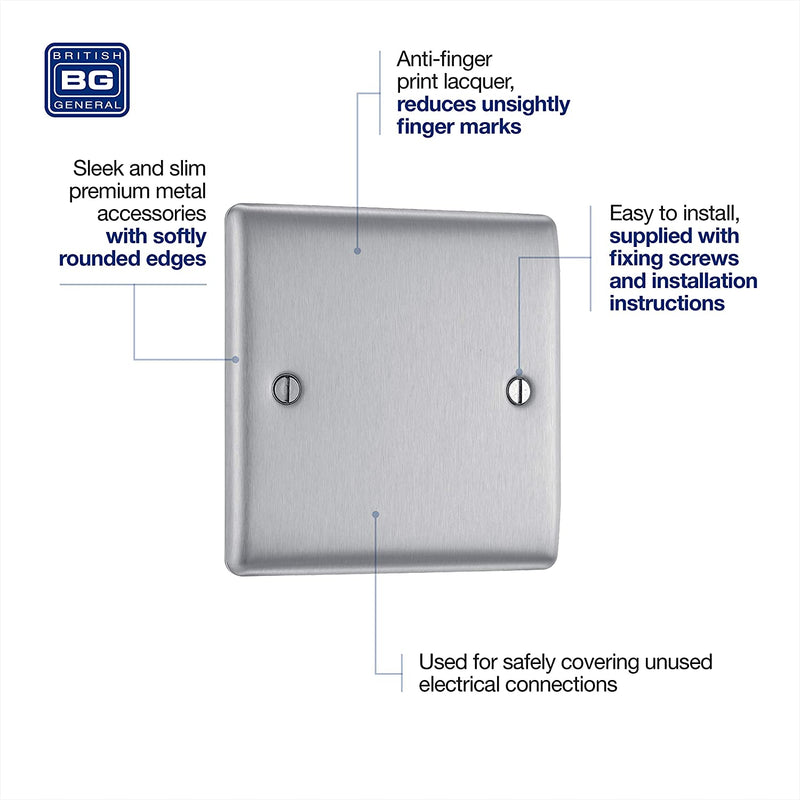 BG Nexus Metal Single Blanking Plate in Brushed Steel - NBS94-01