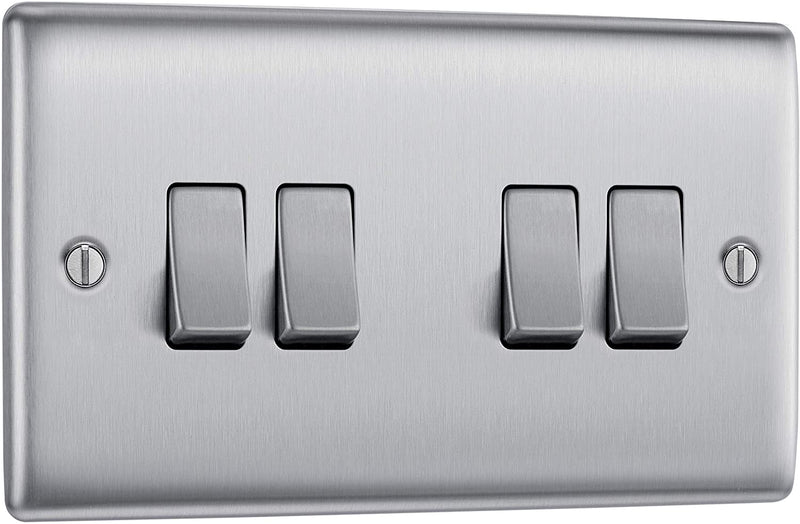 BG Nexus Metal 4 Gang Switch in Brushed Steel - NBS44-01