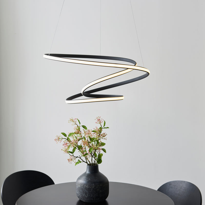 Dune Modern Design LED Pendant Ceiling Light Swirl Textured Black Finish