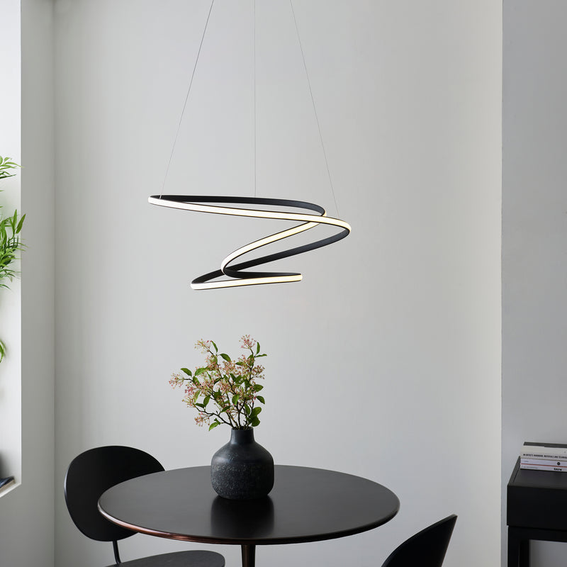 Dune Modern Design LED Pendant Ceiling Light Swirl Textured Black Finish