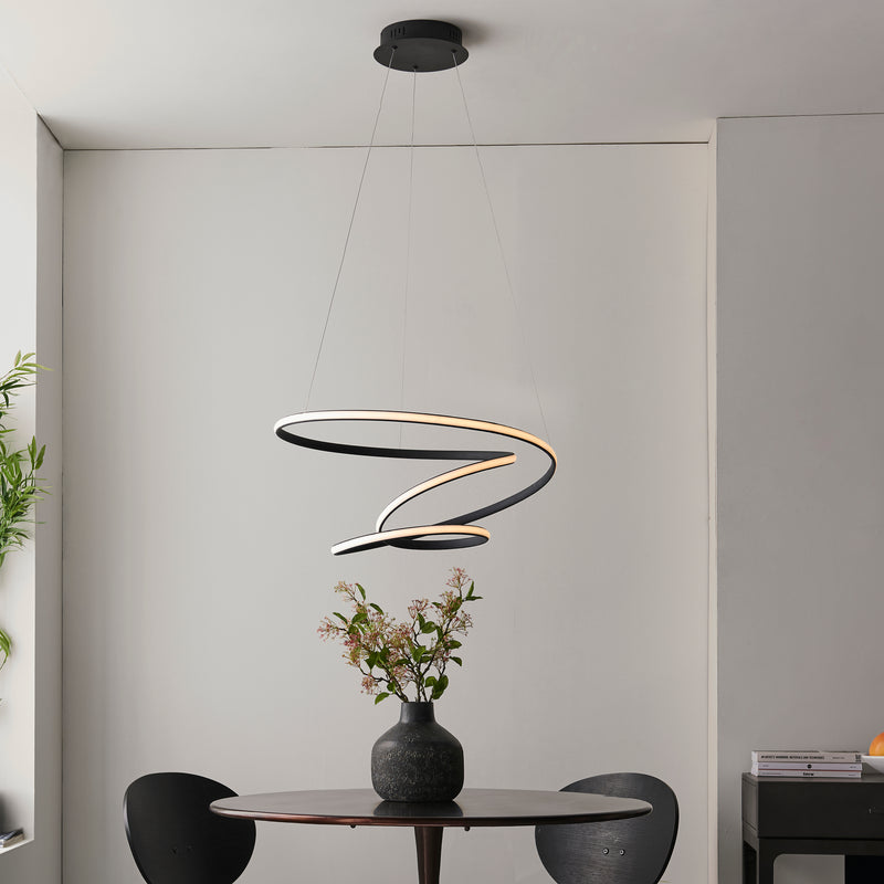 Dune Modern Design LED Pendant Ceiling Light Swirl Textured Black Finish