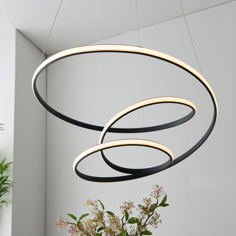 Dune Modern Design LED Pendant Ceiling Light Swirl Textured Black Finish