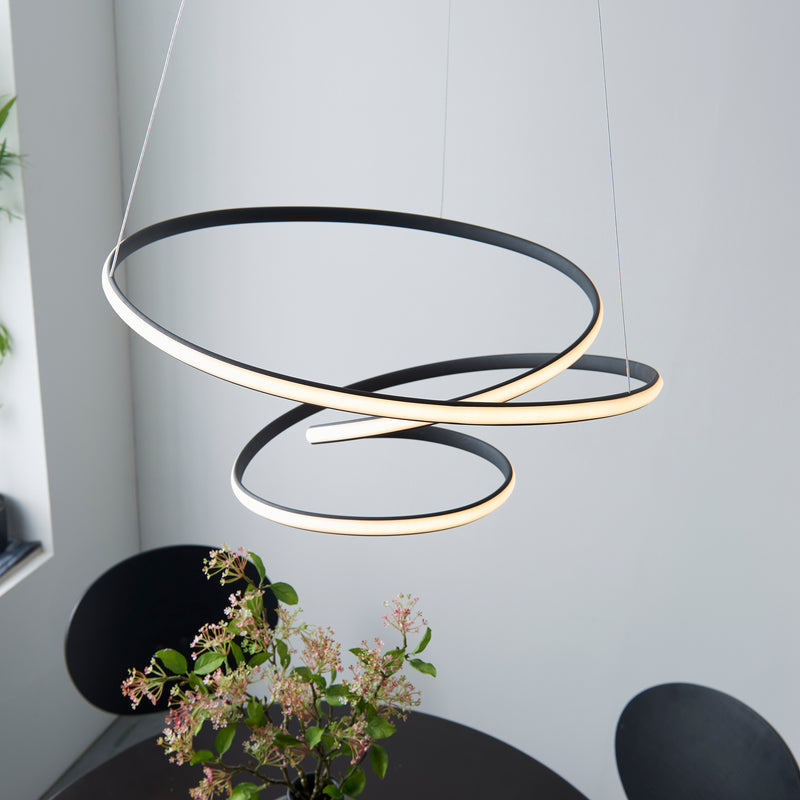 Dune Modern Design LED Pendant Ceiling Light Swirl Textured Black Finish