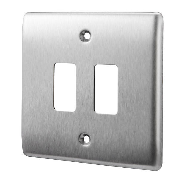 BG Nexus Grid 2 Gang Frontplate in Brushed Steel - RNBS2-01