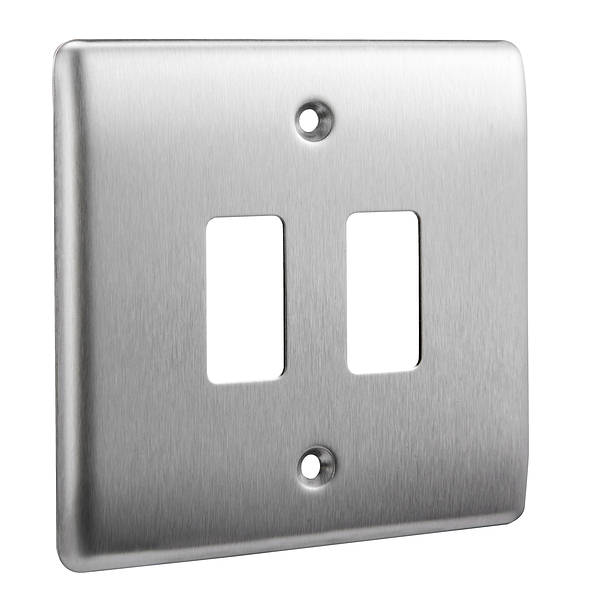 BG Nexus Grid 2 Gang Frontplate in Brushed Steel - RNBS2-01