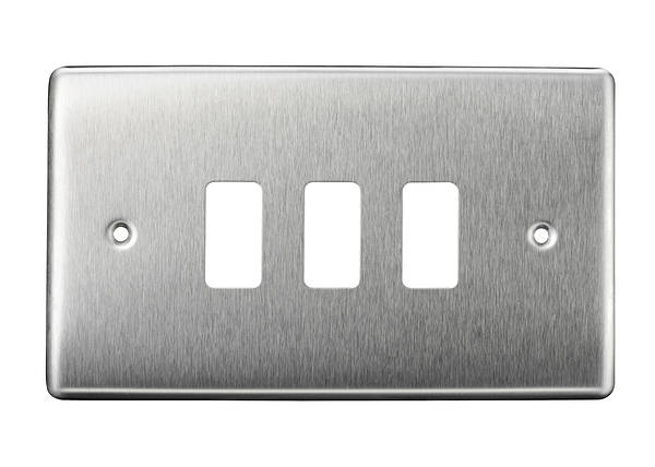 BG Nexus Grid 3 Gang Frontplate in Brushed Steel - RNBS3-01