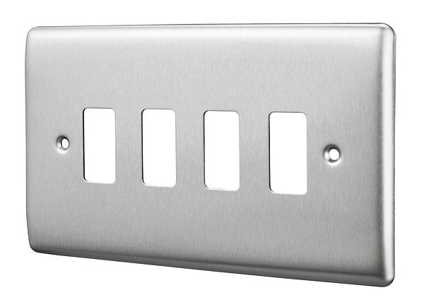 BG Nexus Grid 4 Gang Frontplate in Brushed Steel - RNBS4-01