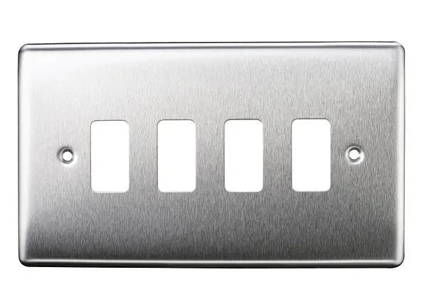 BG Nexus Grid 4 Gang Frontplate in Brushed Steel - RNBS4-01 BG (British General)