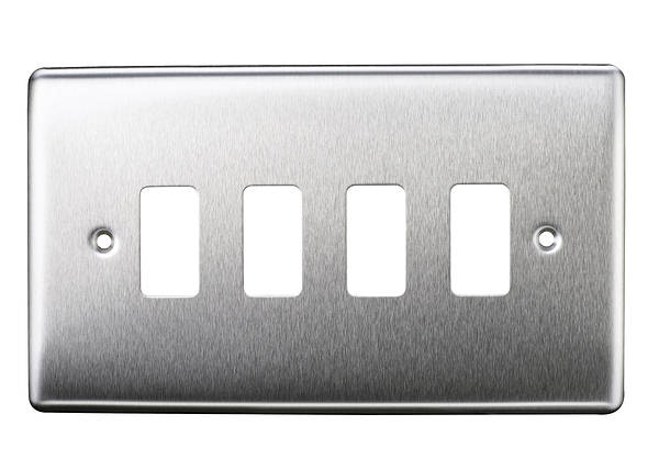 BG Nexus Grid 4 Gang Frontplate in Brushed Steel - RNBS4-01