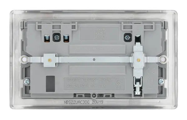 BG Nexus Metal USB USBC Double Socket in Brushed Steel with Grey Inserts - NBS22UAC30G BG (British General)