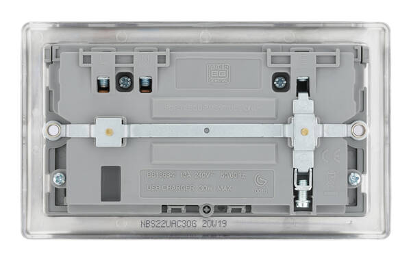 BG Nexus Metal USB USBC Double Socket in Brushed Steel with Grey Inserts - NBS22UAC30G