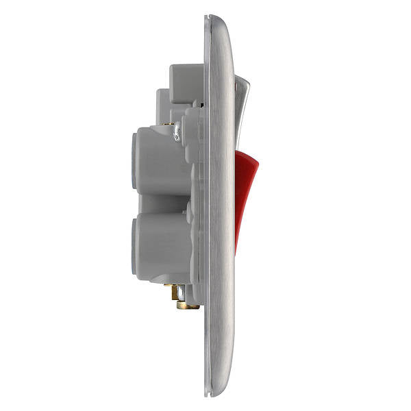 BG Nexus Metal 45 Amp DP Cooker Switch with Socket & Neon in Brushed Steel with Grey Inserts - NBS70G-01