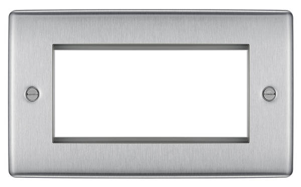 BG Nexus Metal 4 Gang Euro Module Front Plate in Brushed Steel - NBSEMR4-01