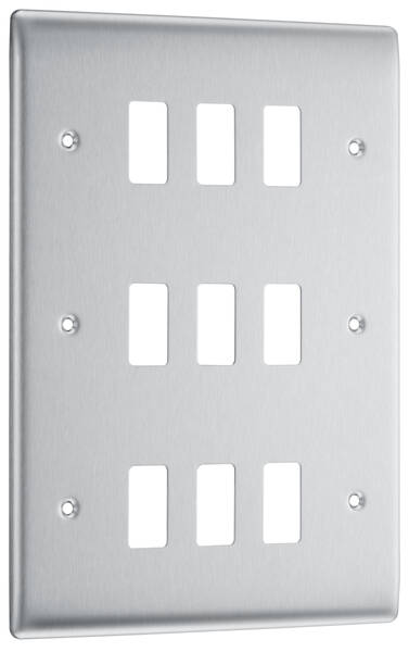 BG Nexus Grid 9 Gang Frontplate in Brushed Steel - RNBS9-01