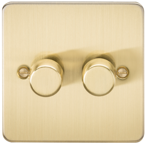 ML Flat Plate 2 Gang 2 Way 10-200W (5-150W LED) Trailing Edge Dimmer - Brushed Brass